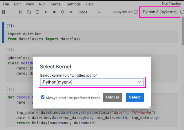 Jupyter Notebookでカーネルを切り替える。